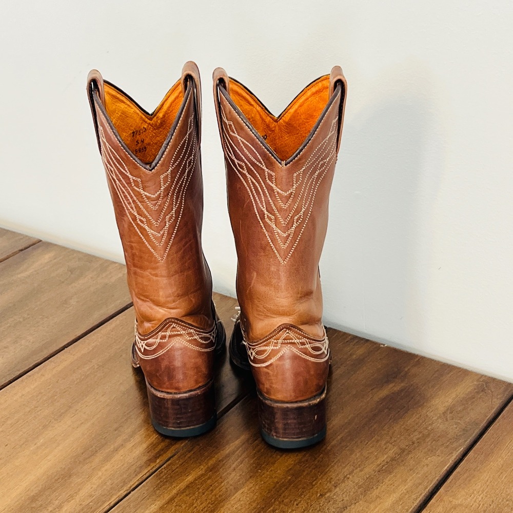 Frye Womens 5M Brown Leather Western Cowboy Boots Pointed Toe 77530 Spain - Picture 3 of 7